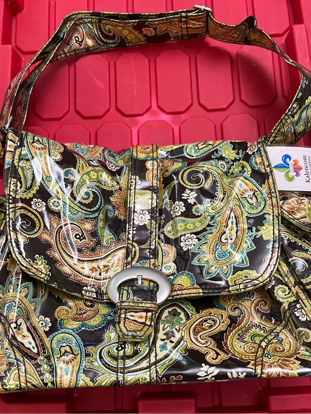 Paisley-Print Women’s laminated diaper Bag in Brown & Green Kalencom